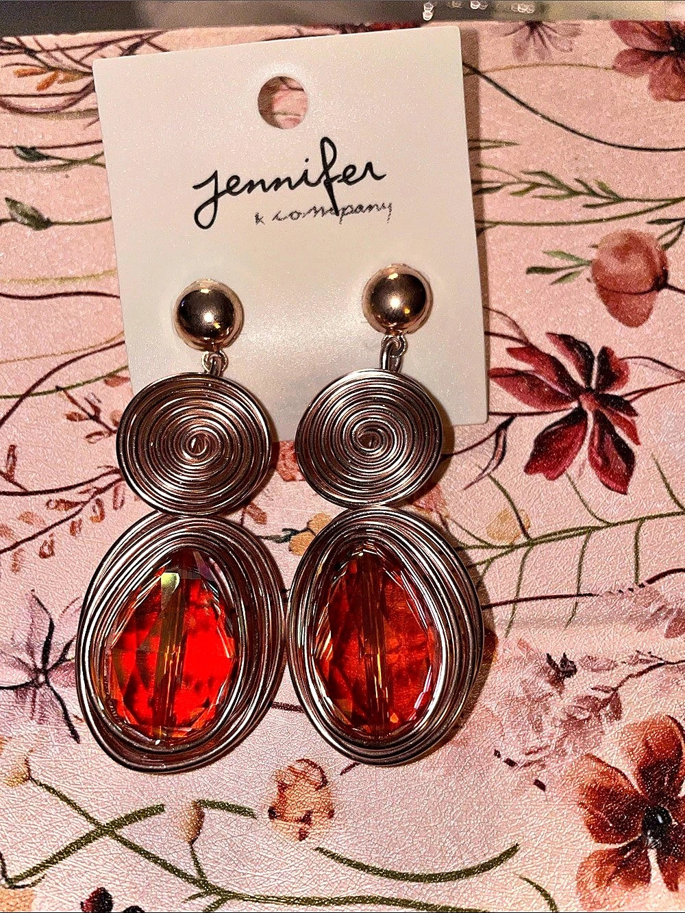 Jennifer & Company Red & Silver Dangle Earrings NWT